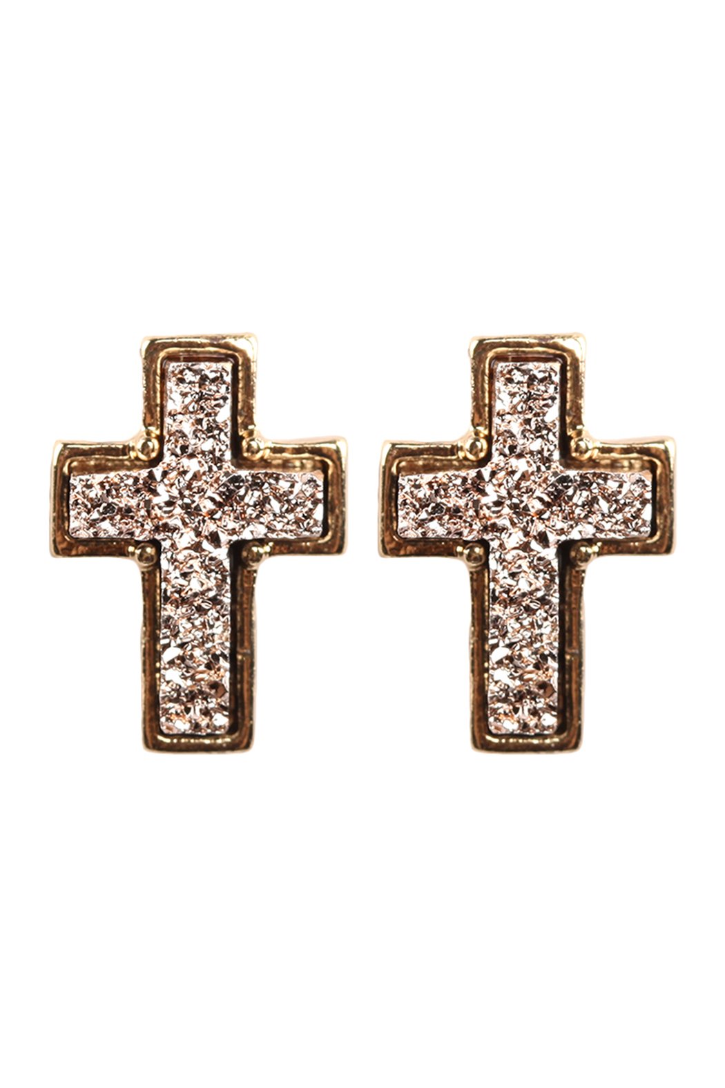 Druzy Cross Post Drop Earrings - 7 COLORS -