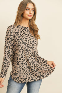 Thumbnail for Riah Fashion - Long Sleeve Animal Print Rounded Hem Top - 2 COLORS -