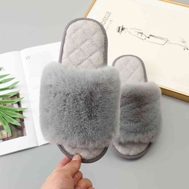 Faux Fur Open Toe Slippers - T - 5 COLORS -