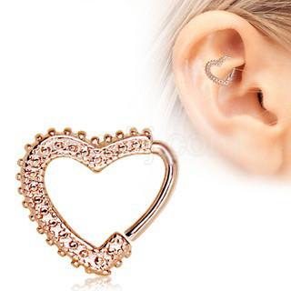 Rose Gold Annealed Ornamental Heart Cartilage Earring -