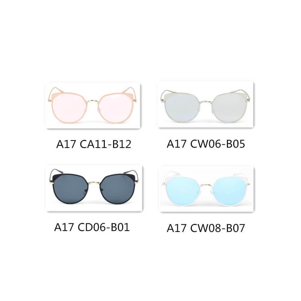 Hershey | A17 - Women's Flat Lens Metal Frame Cat Eye Sunglasses - 4 COLORS -