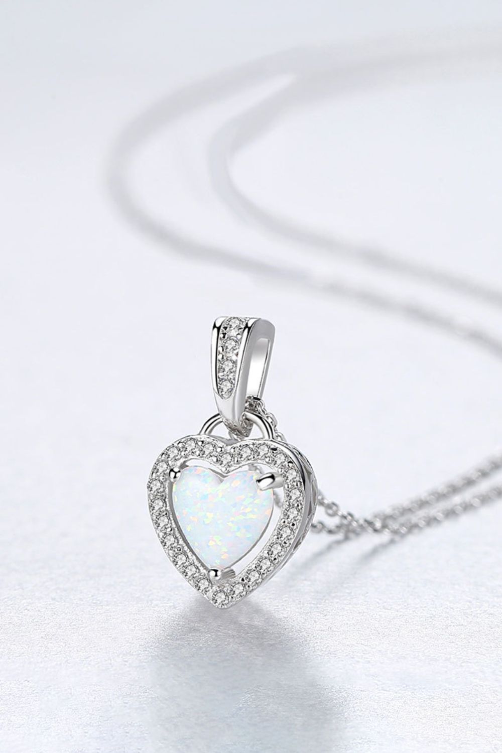 Opal Heart Pendant 925 Sterling Silver Necklace - T - 1 COLOR -