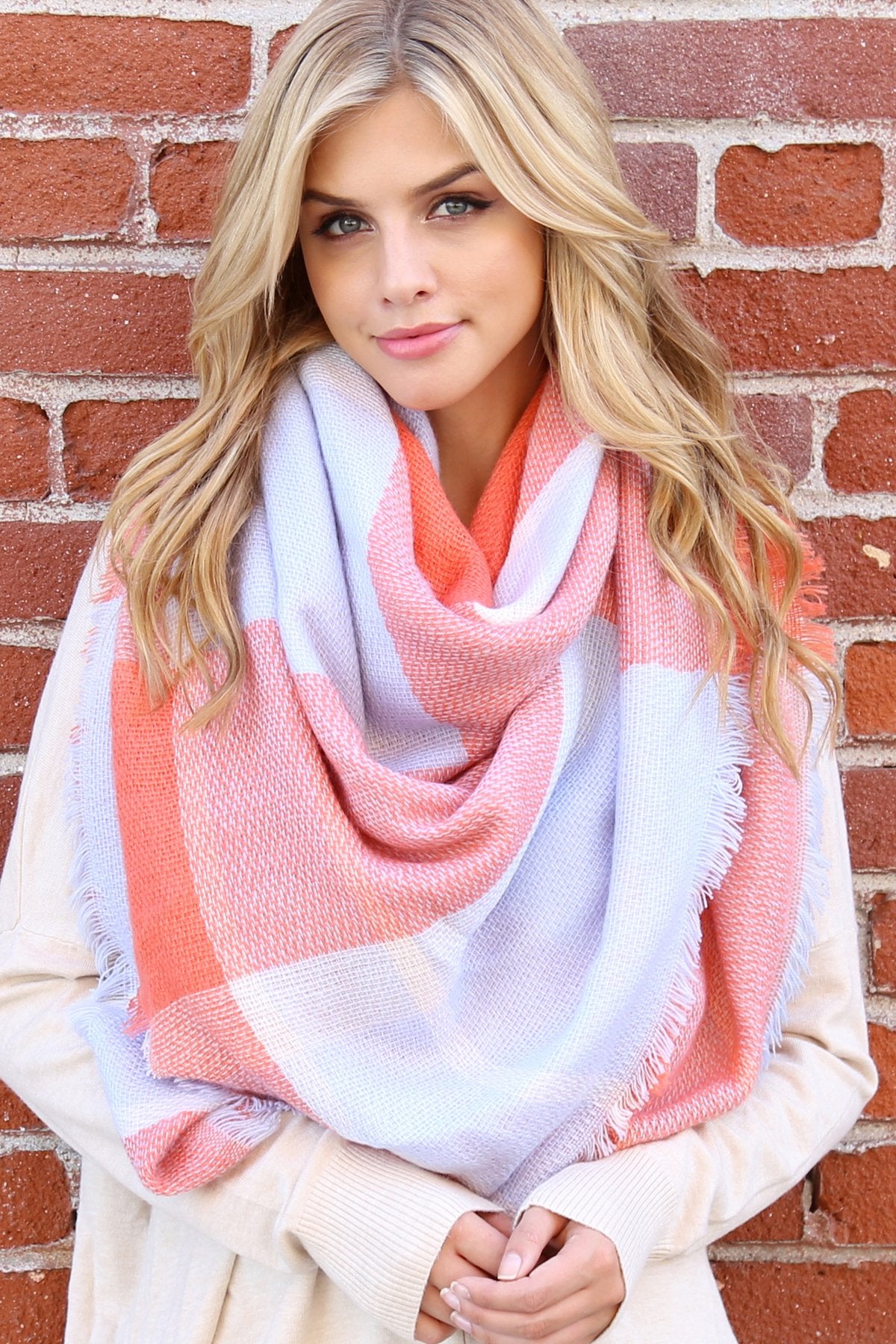 Riah Fashion - Colorblock Fringed Blanket Scarf -