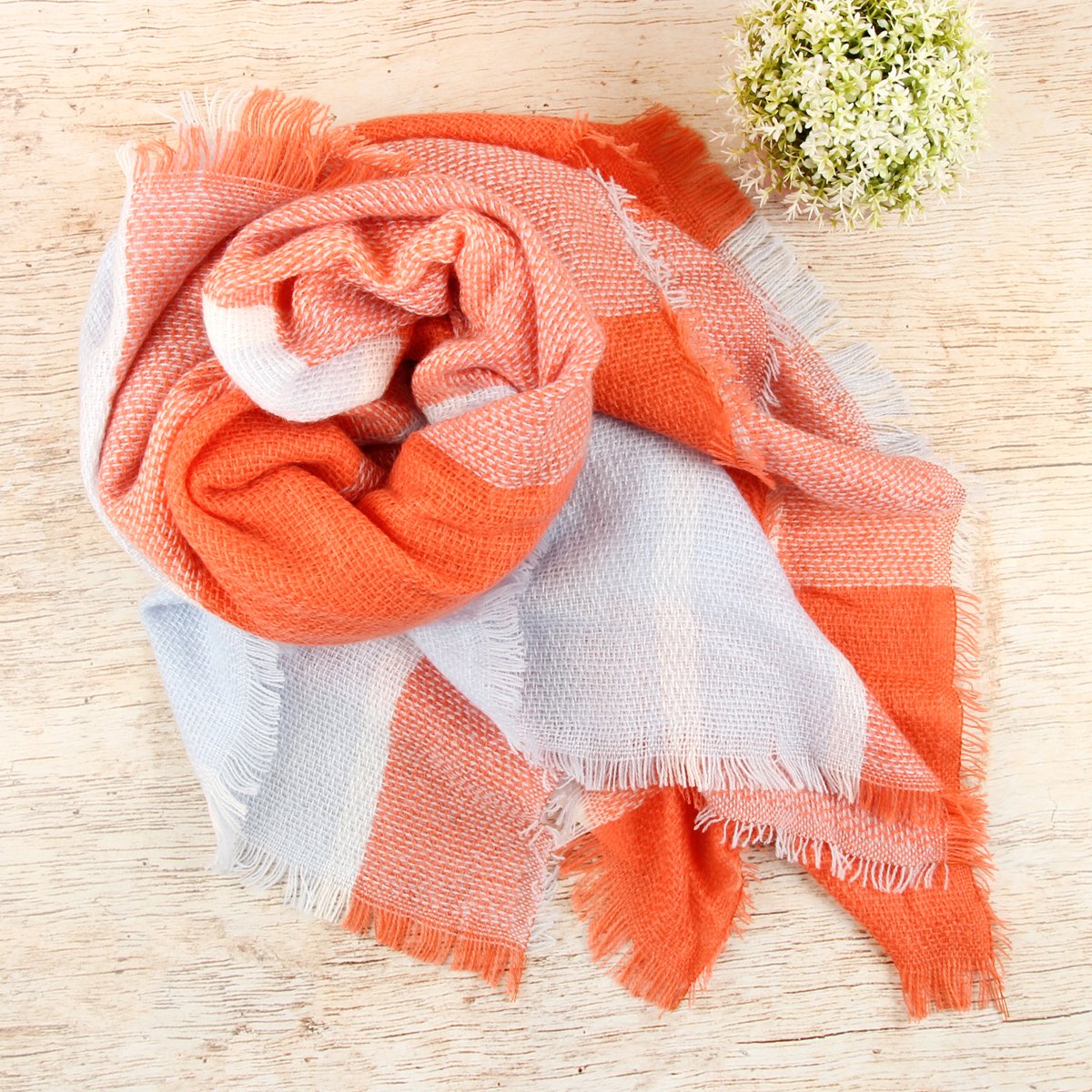 Riah Fashion - Colorblock Fringed Blanket Scarf -