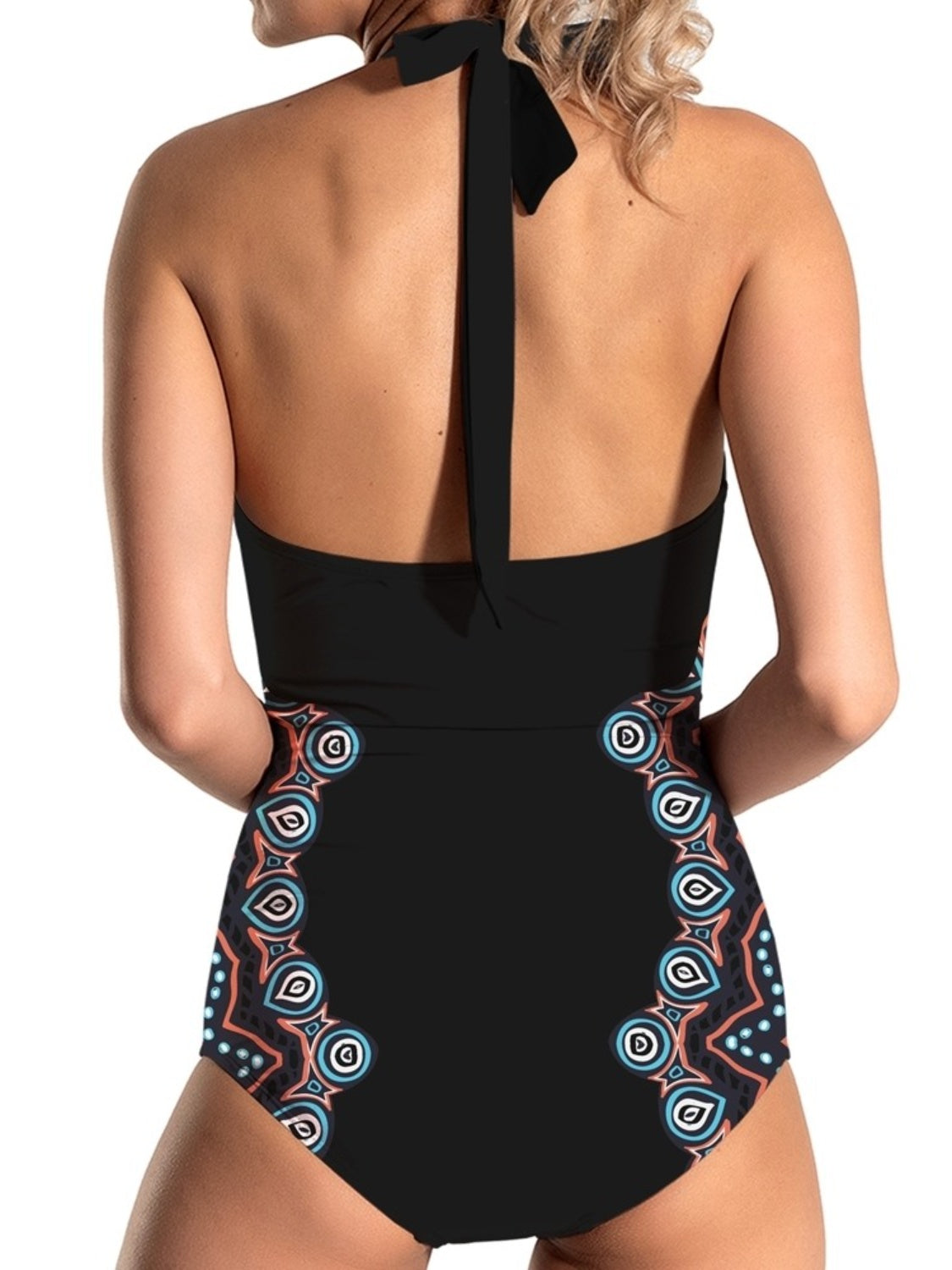 Cutout Printed Halter Neck One-Piece Swimwear - T - 1 COLOR -