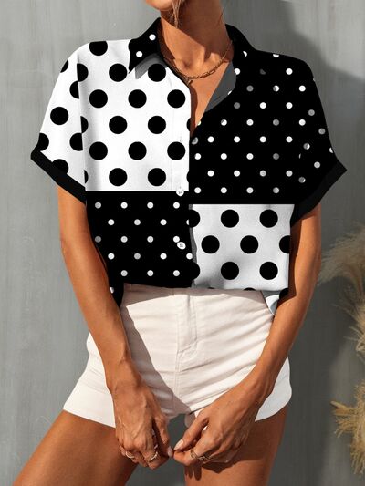 Polka Dot Short Sleeve Shirt - T - 1 COLOR -