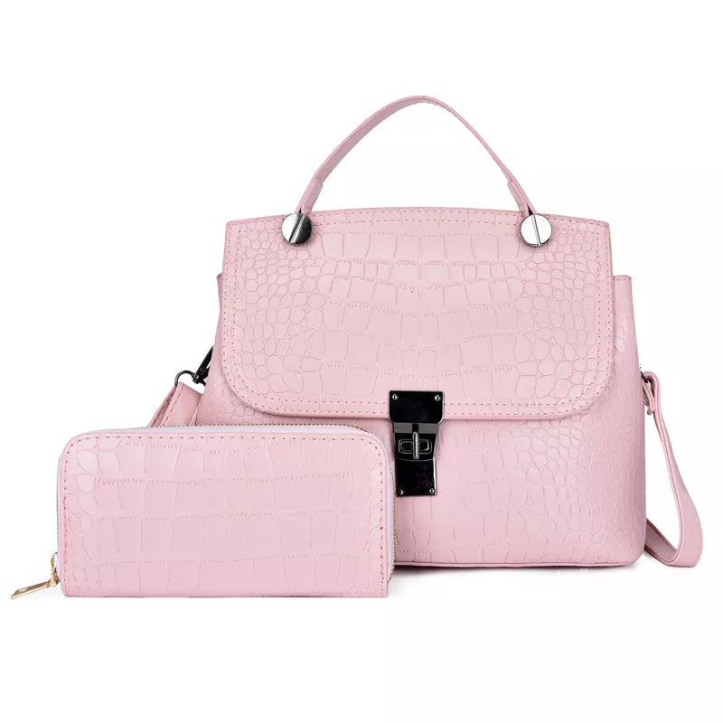 Savoy - Bower Faux Crocodile Handbag Set ( 2-Pack) - PINK - 1 COLOR -