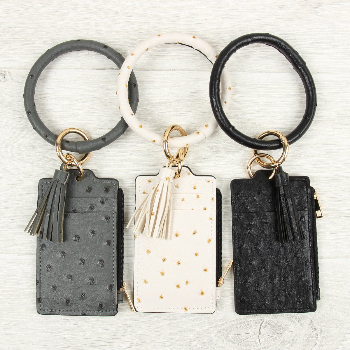 Riah Fashion - Ostrich Id Card Keychain - 5 COLORS -