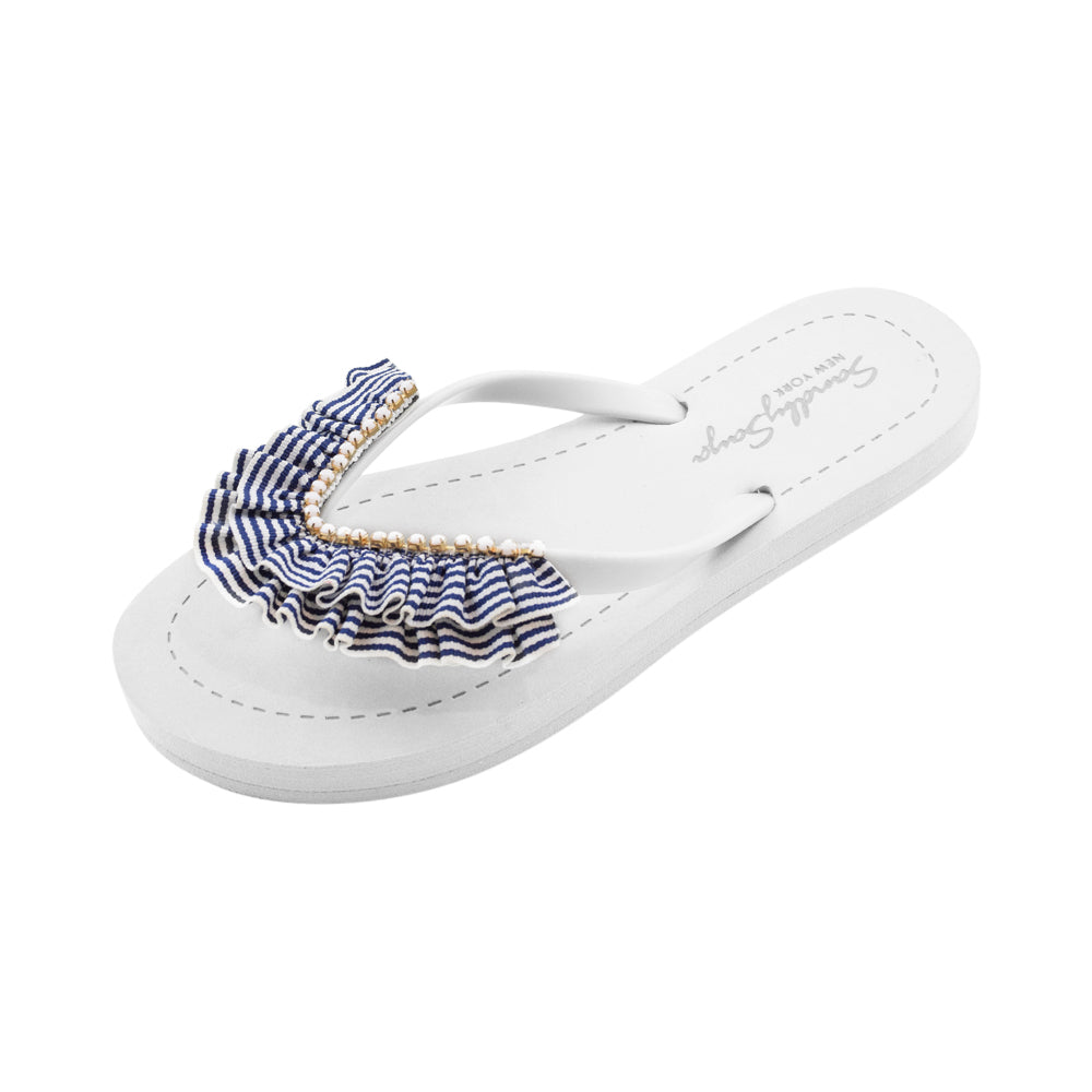 SAND BY SAYA N.Y. - Rockaway Stripe Ruffle - Embellished Flat Flip Flops Sandal - 5 COLORS -