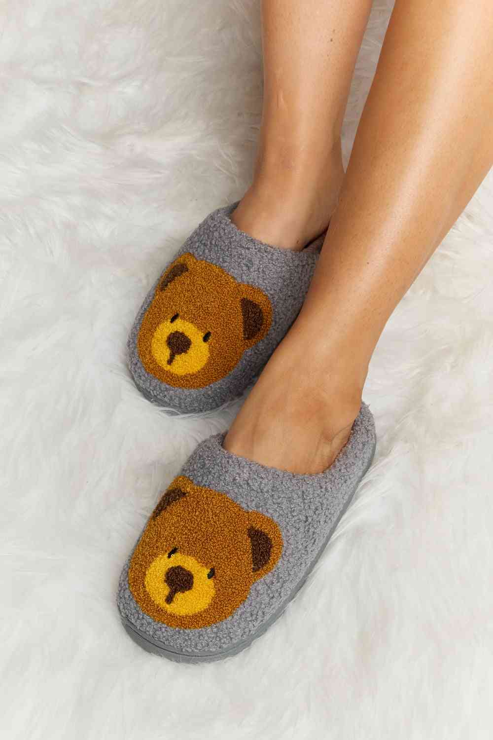 Melody Teddy Bear Print Plush Slide Slippers - T - 6 COLORS -