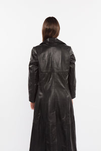 Thumbnail for Fadcloset - Ladies 3 Button Matrix Black Full Length Leather Coat - 1 COLOR -