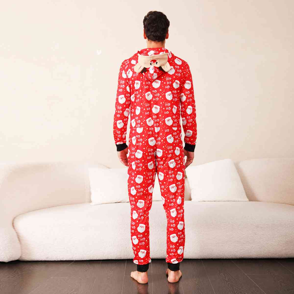 MEN Santa Print Hooded Jumpsuit - T -