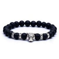 Thumbnail for Silver Onyx Stone Leopard and Lava Stone Beads Men's Bracelet -