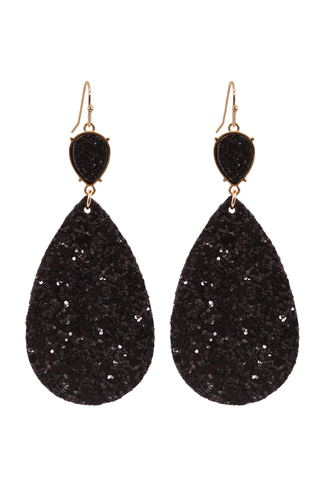 Fabric Sequin Druzy Fish Hook Teardrop Earrings - 3 COLORS -