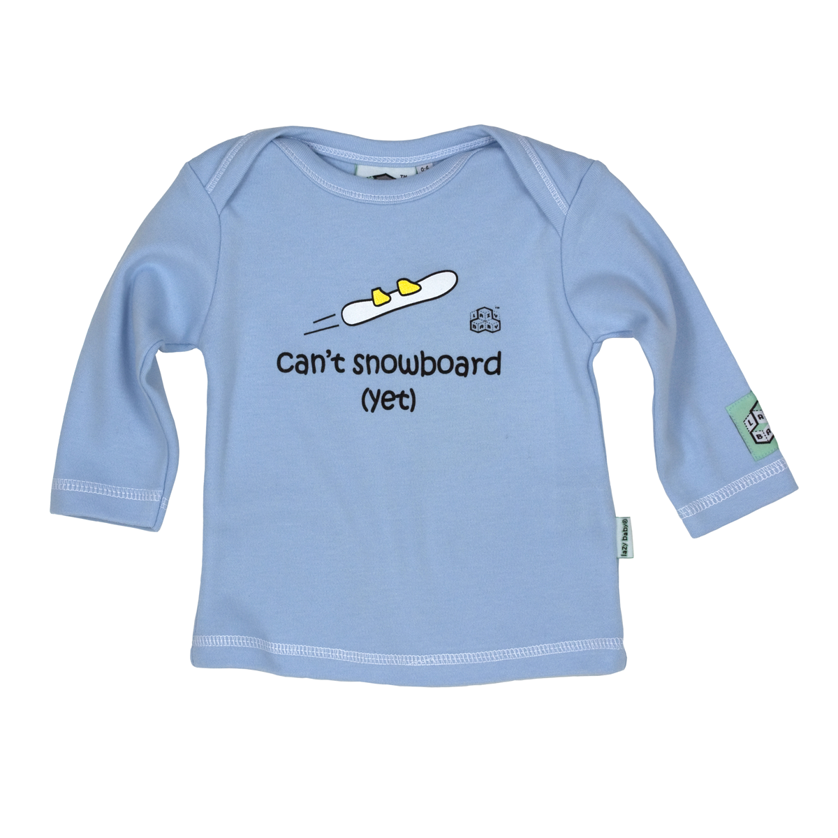 Lazy Baby Gift for Boy Snowboarders - Can't Snowboard Yet Blue T Shirt -