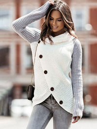 Thumbnail for Contrast Decorative Button Turtleneck Sweater - T - 4 COLORS -