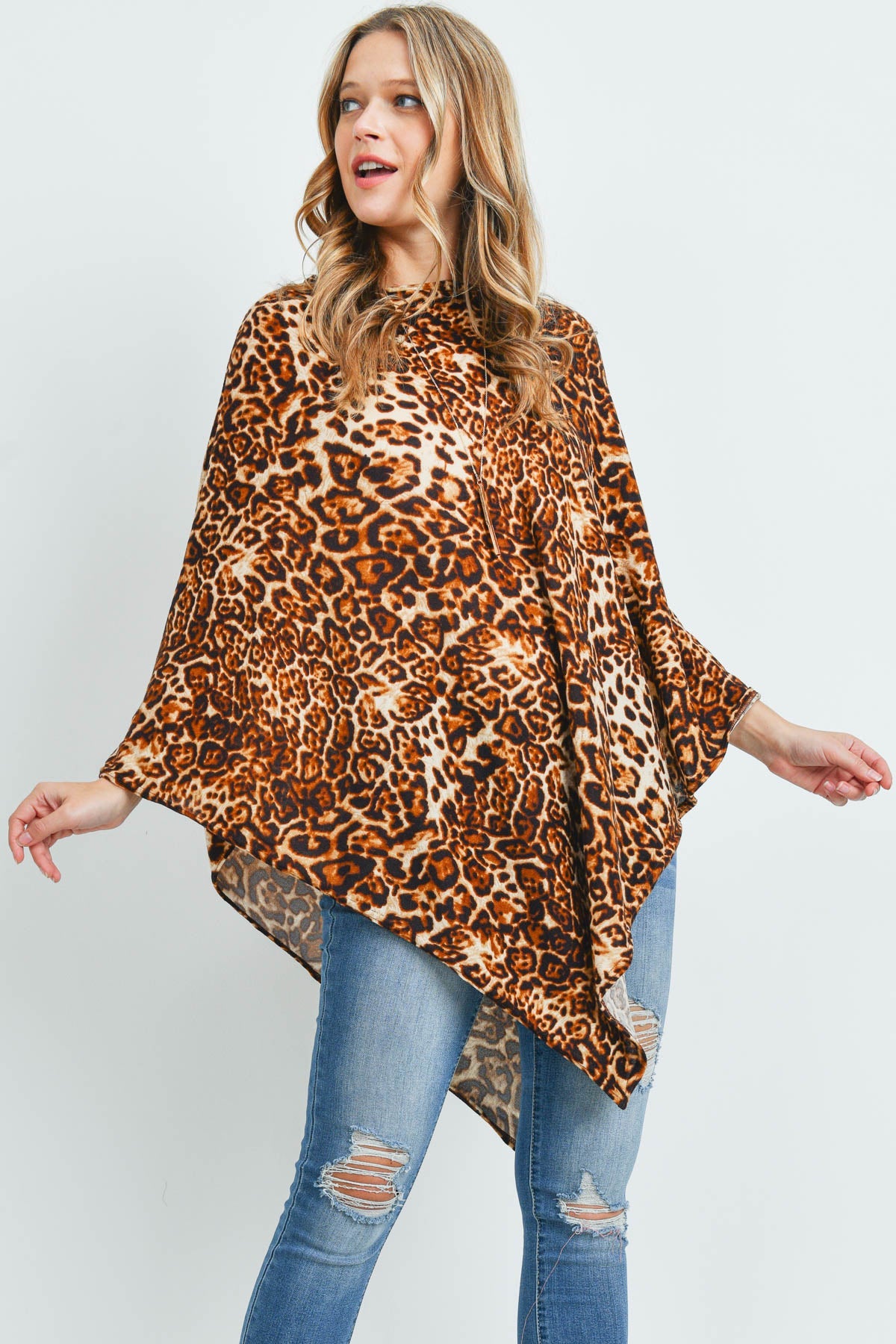 Riah Fashion - All Year Round Leopard Poncho - 3 COLORS -