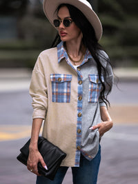 Thumbnail for Plaid Contrast Drop Shoulder Shacket - T - 1 COLOR -