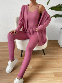 Thumbnail for Cami, Open Front Cardigan, and Pants Set - 3 PCS. - T - 1 COLOR -