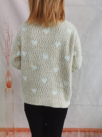 Thumbnail for Heart Heathered Turtleneck Drop Shoulder Sweater - 1 OVERSIZE - T - 4 COLORS -