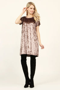 Thumbnail for Riah Fashion - Short Sleeve Crushed Velvet Tunic Dress - 11 COLORS -