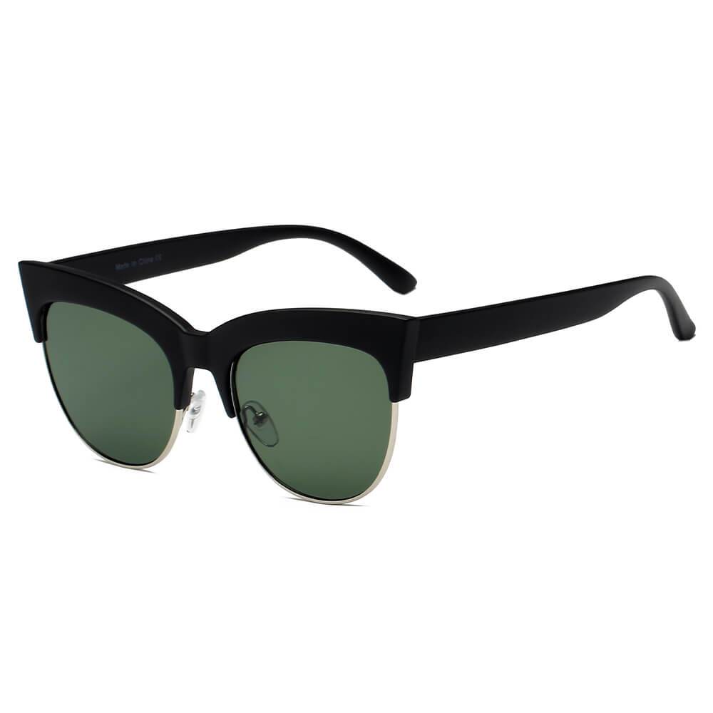 Henrietta | S2062 - Women Half Frame Round Cat Eye Sunglasses - 4 COLORS -