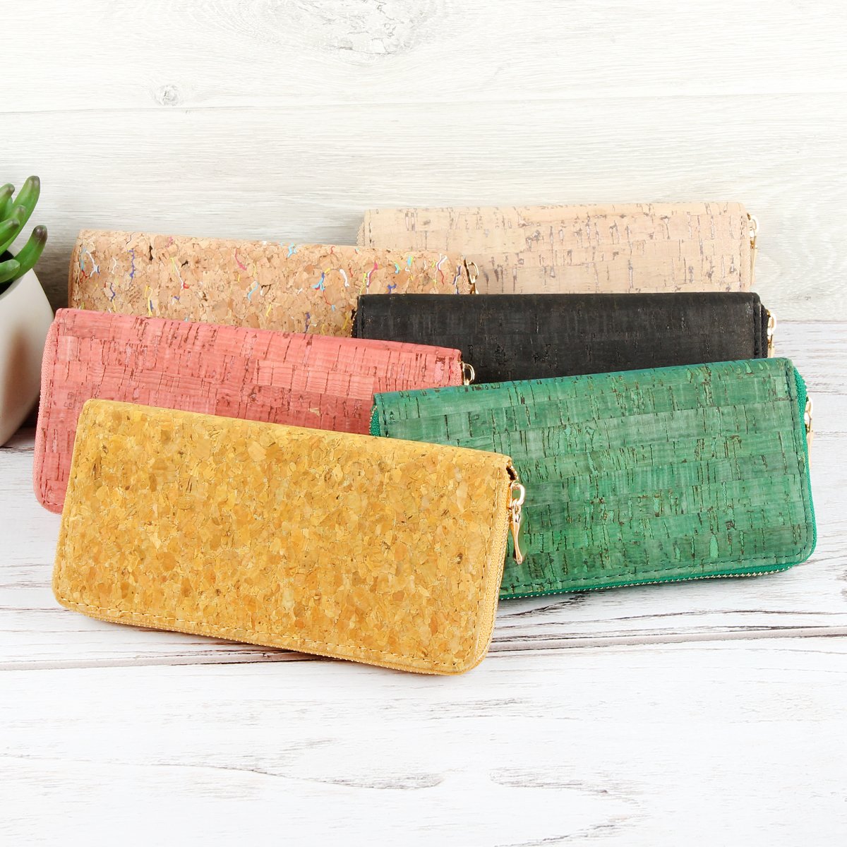 Cork Single Zipper Wallet - 6 COLORS -