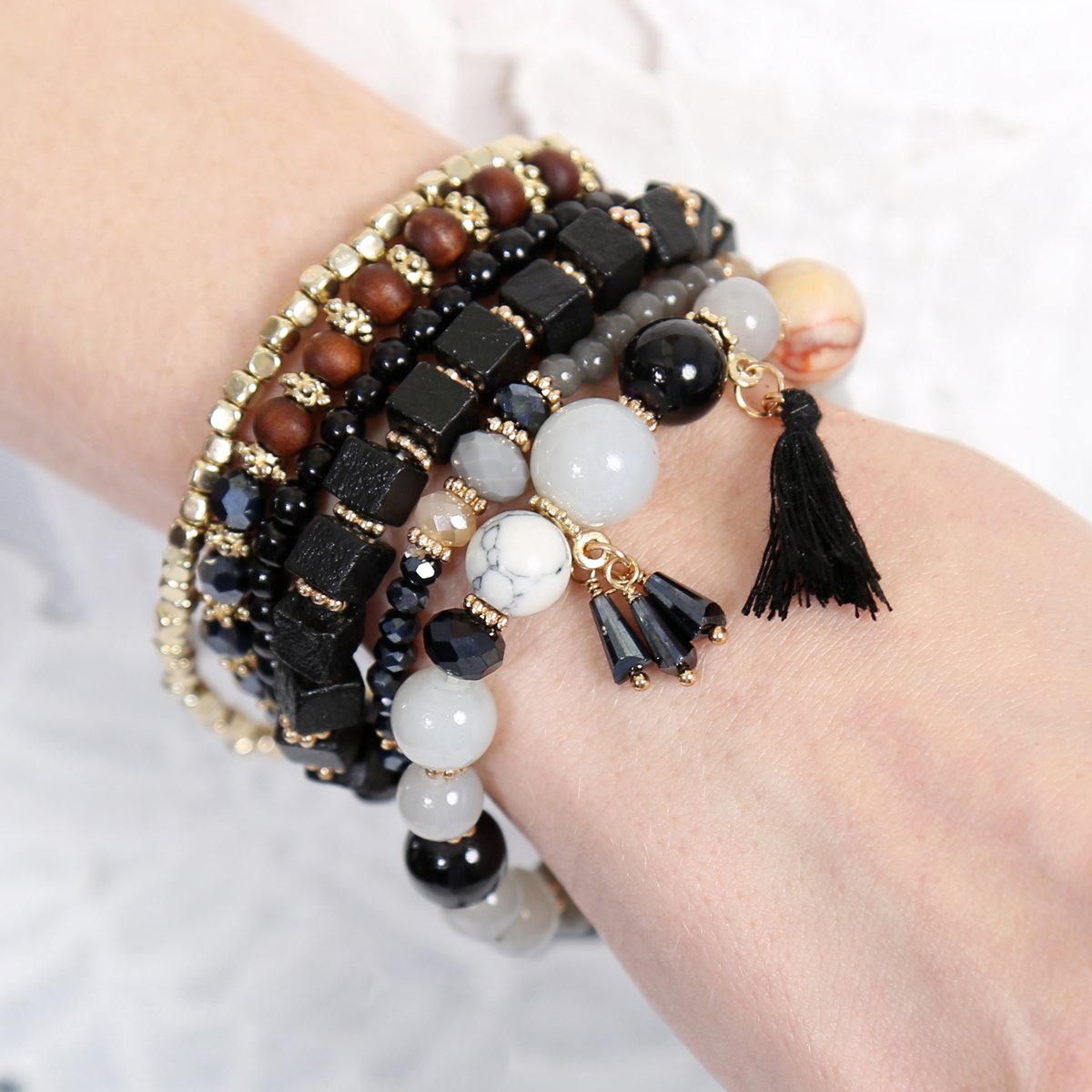 Riah Fashion - Charm Stack Bracelet - 4 COLORS -