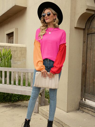 Color Block Dropped Shoulder Sweater - T - 3 COLORS -