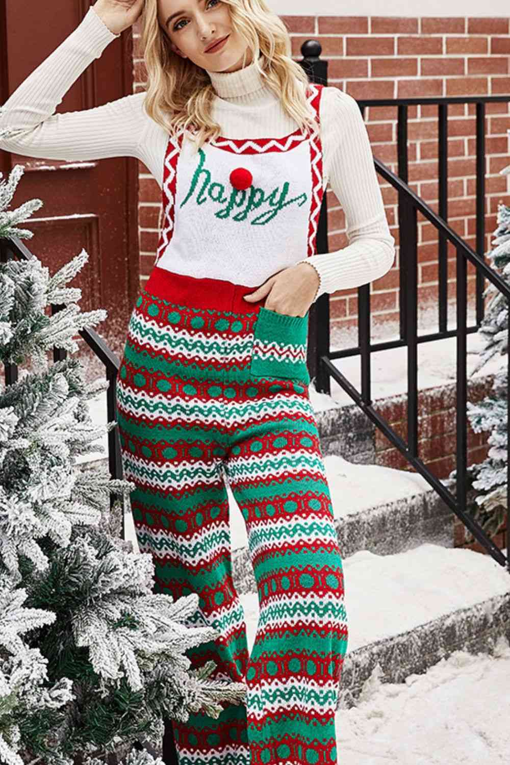 Christmas Knit Straight-Leg Overalls - T - 1 COLOR -