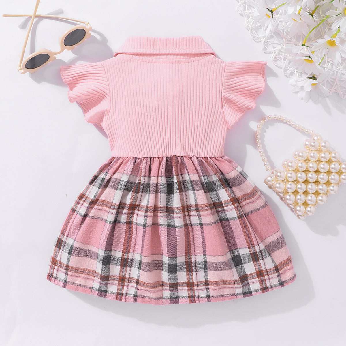 Baby Girl Plaid Collared Bow Detail Dress - T - 5 SIZES - 1 COLOR -