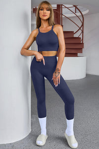 Thumbnail for Tank Cropped Active Top and Pants Set - 3 PCS. - T - 5 COLORS -