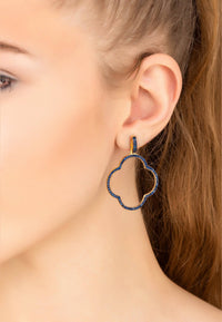 Thumbnail for LATELITA - Open Clover Large Drop Earrings Gold Sapphire Blue Cz -