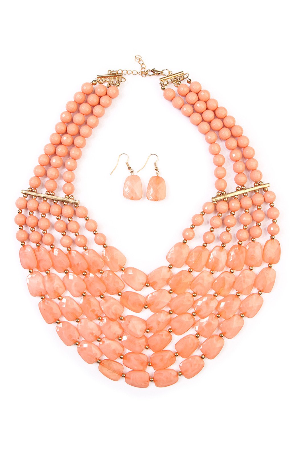 Riah Fashion - Beaded Statement Necklace & Matching Earring Set - 9 COLORS -