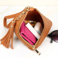 Thumbnail for Riah Fashion - Pyramid Shape Tassel Wristlet Leather Bag - 15 COLORS -