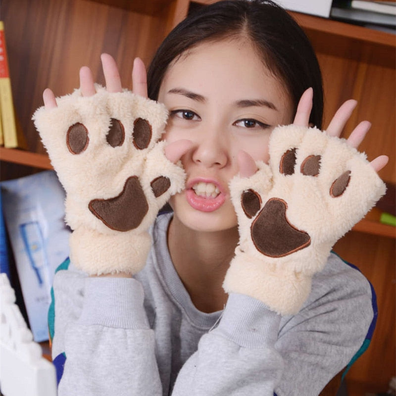 Plush Cat Paw Claw Gloves - Fingerless Mittens / Gloves - [23 DAY DELIVERY] - 11 COLORS -