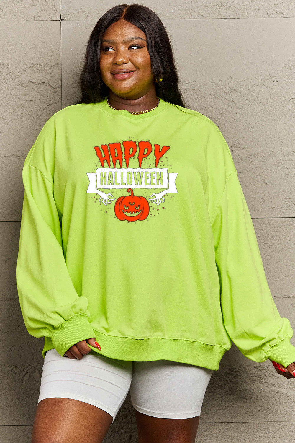 Simply Love Full Size HAPPY HALLOWEEN Graphic Sweatshirt - SIZES S THRU 3XL - T - 6 COLORS -