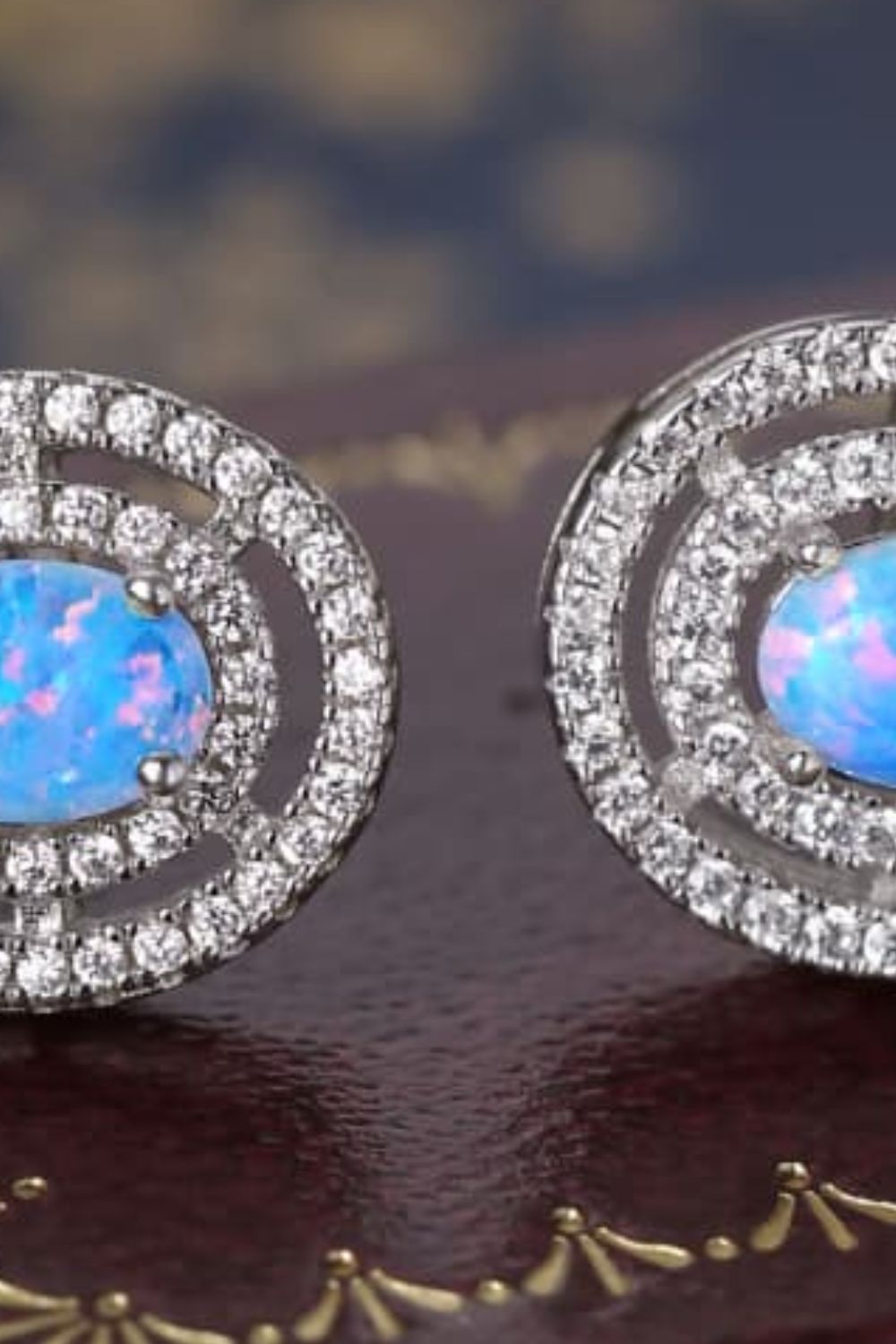 925 Sterling Silver Opal Round Stud Earrings - T - 2 COLORS -