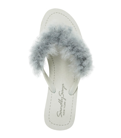 SAND BY SAYA N.Y. - Sheep Fur - Gray Genuine Fur Embellished Women's High Wedge Flip Flops Sandal - 1 COLOR -