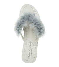 Thumbnail for SAND BY SAYA N.Y. - Sheep Fur - Gray Genuine Fur Embellished Women's High Wedge Flip Flops Sandal - 1 COLOR -