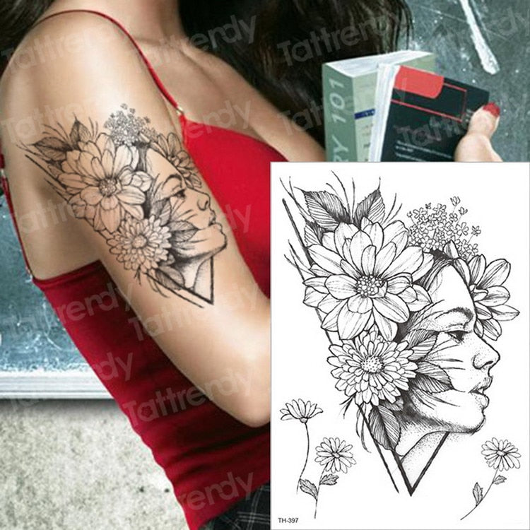 Temporary Tattoos - Black Flower Tattoo Sleeves -Water Transfer Tatoo - Peony Rose Tattoos - Body Art - Girls Arm Tattoos - [8 DAY DELIVERY] - 25 DESIGNS -