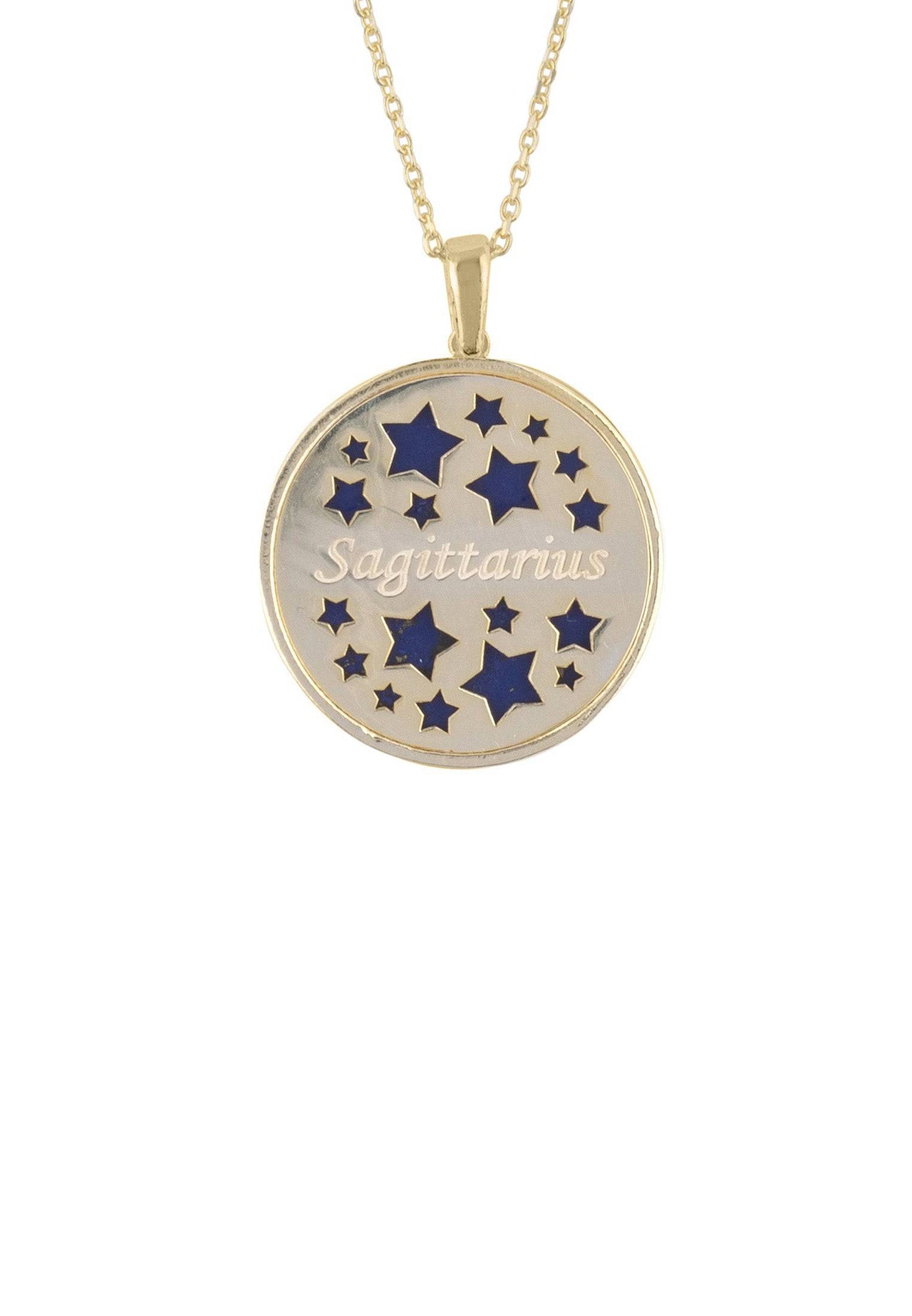 Zodiac Lapis Lazuli Gemstone Star Constellation Pendant Necklace Gold Sagittarius -