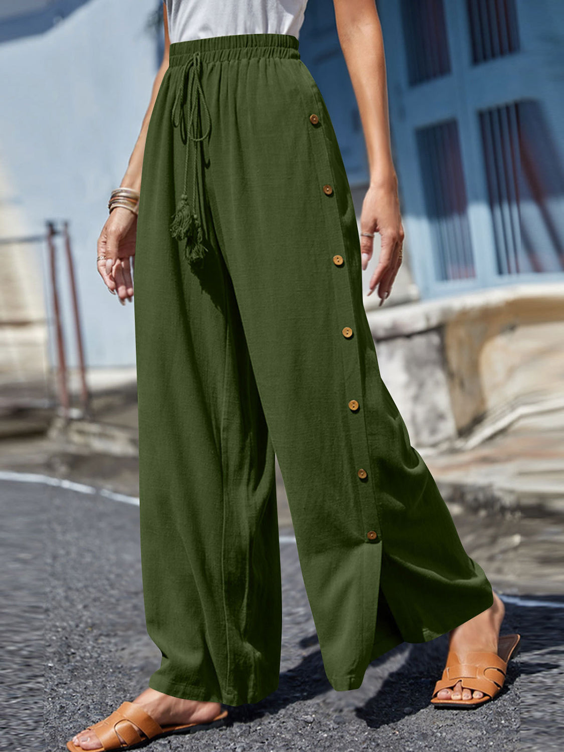 Full Size Tassel Wide Leg Pants - T - 10 COLORS -