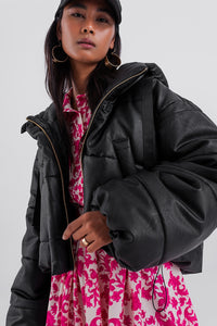 Thumbnail for Q2 - Bomber Puffer Jacket/Coat in Black - 3 SIZES (S.M.L) - 1 COLOR -