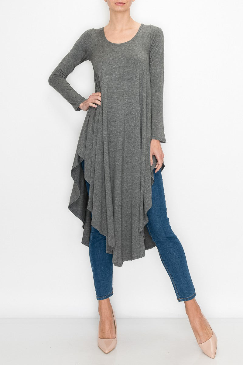 Stylespect - Asymmetric Long Sleeve Dress - Grey - 1 COLOR -