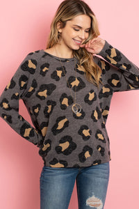 Thumbnail for Riah Fashion - Mirr Hair Leopard Print Long Sleeved Top - 4 COLORS -