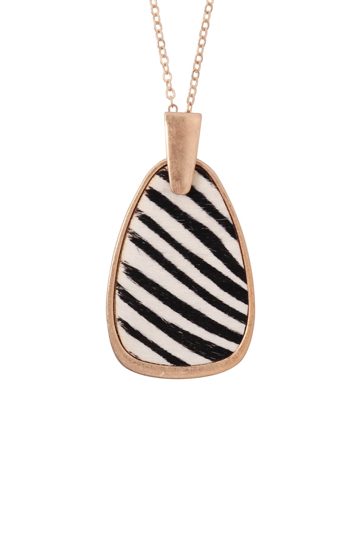 Geometric Shape W/ Real Calf Hair Pendant Necklace - 6 ANIMAL COLORS -