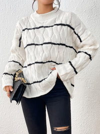 Thumbnail for Striped Cable-Knit Sweater - T - 1 COLOR -