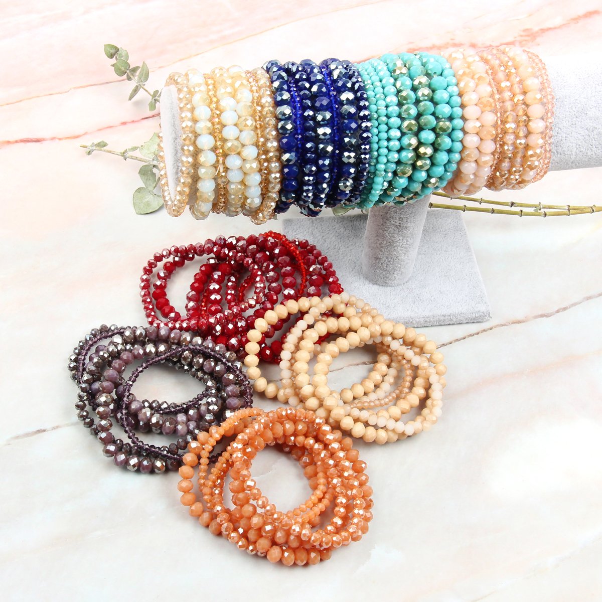 Seven Lines Glass Beads Stretch Bracelet - 22 COLORS