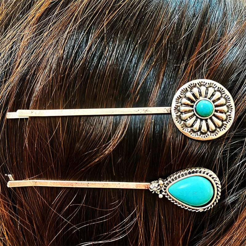 Turquoise Alloy Hairpin - T - 6 STYLES -